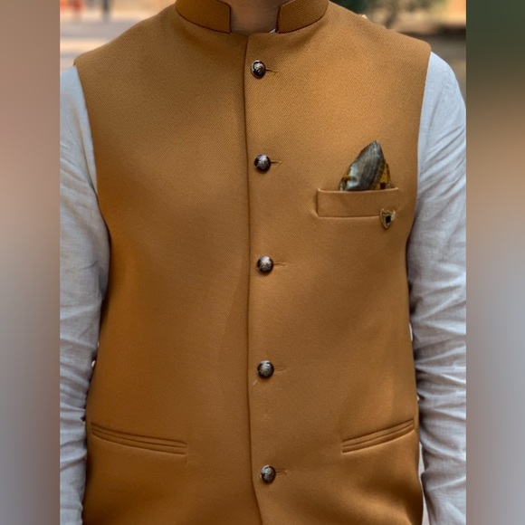 Men’s mustard Waistcoat Nehru Jacket - Picture 8 of 8